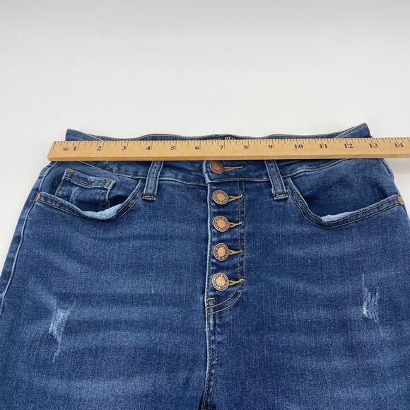 JUDY BLUE Jeans Mid Rise Skinny Fit Pant Women Size 26 Button Fly Distressed - Picture 6 of 11